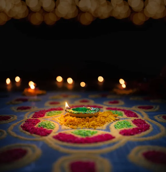 Lâmpadas Diya Tradicionais Acesas Durante Celebração Diwali — Fotografia de Stock