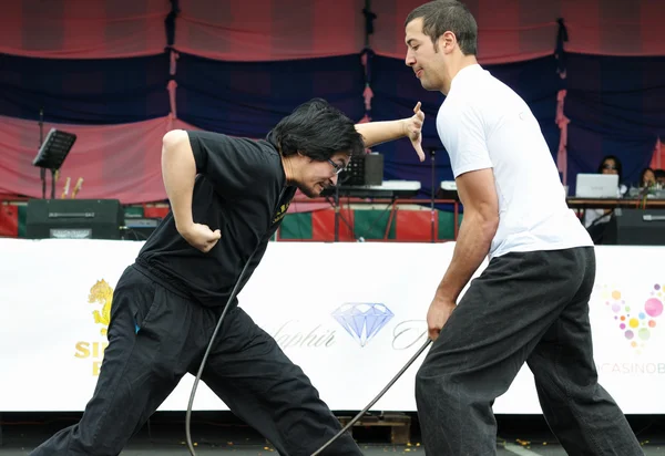 Unidentified performers show martial arts during Asia & U festival — Stock Photo, Image