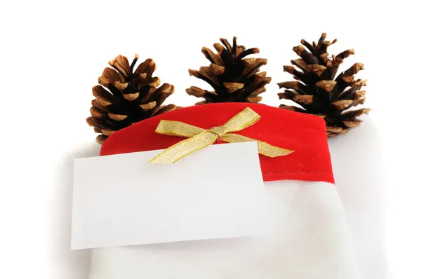 白いカードと白いクリスマス靴下 — ストック写真