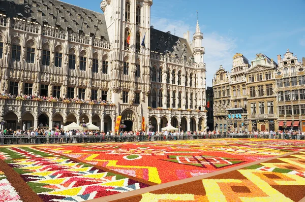 Milhares de turistas de todo o mundo vêm ver o tema africano Flower Carpet na Grand Place Imagens De Bancos De Imagens