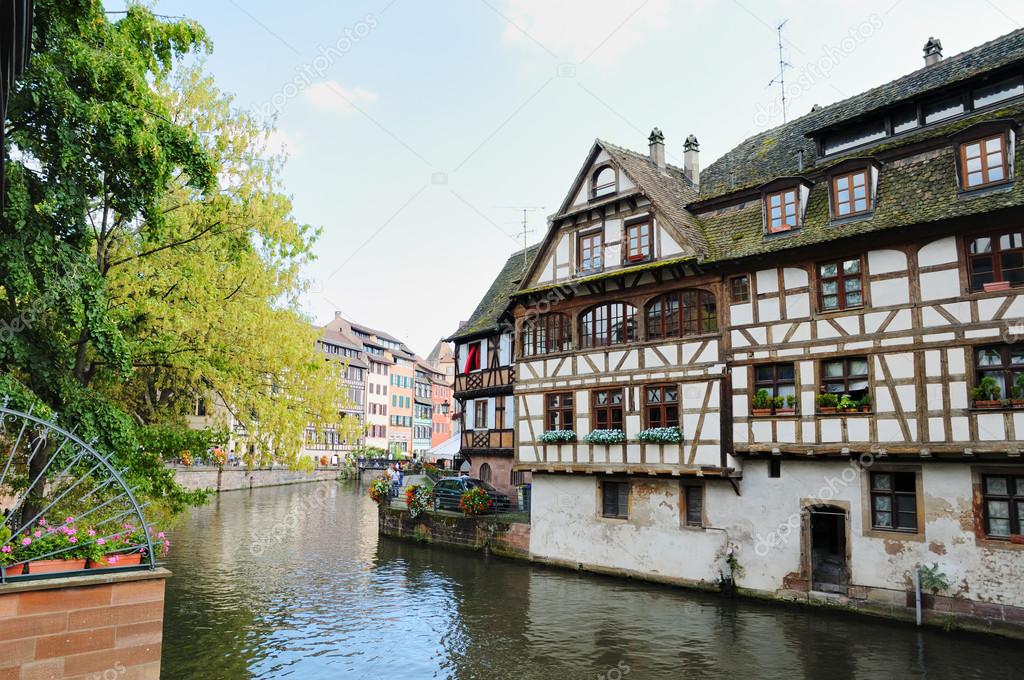 Panorama of Petit France area in Strasbourg in summer afternoon, no visible faces and logos