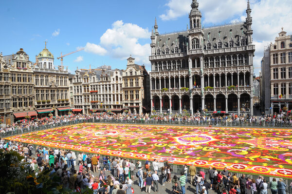 BRUSSELS, BELGIUM-AUGUST 15: The Flower Carpet 2012 with African theme attracted thousands of tourists on August 15, 2012 in Brussels. This biennial public event has different theme every time.
