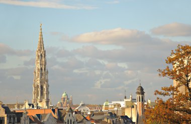 mont des arts günbatımında bir Brüksel tarihi merkezinin görünümü