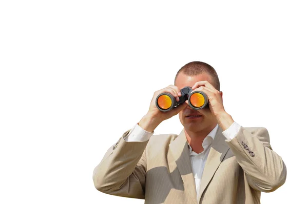 Young agent of police watching through binoculars — Stock Photo, Image