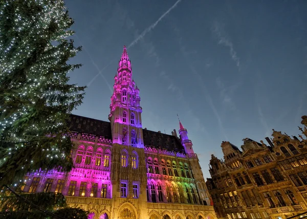 Brüksel grand place Noel ışıklandırması — Stok fotoğraf