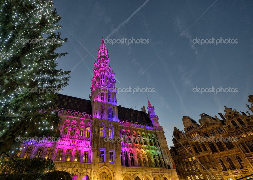 Kerst verlichting van de grote markt in Brussel — Stockfoto ... Kerst verlichting van de grote markt in Brussel — Stockfoto ...