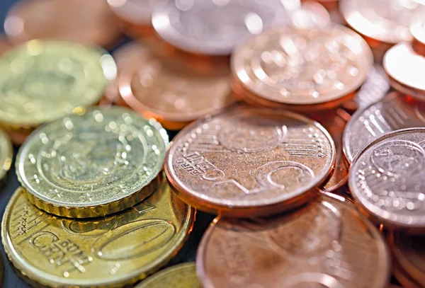 Zbliżenie obrazu używany monet euro — Zdjęcie stockowe