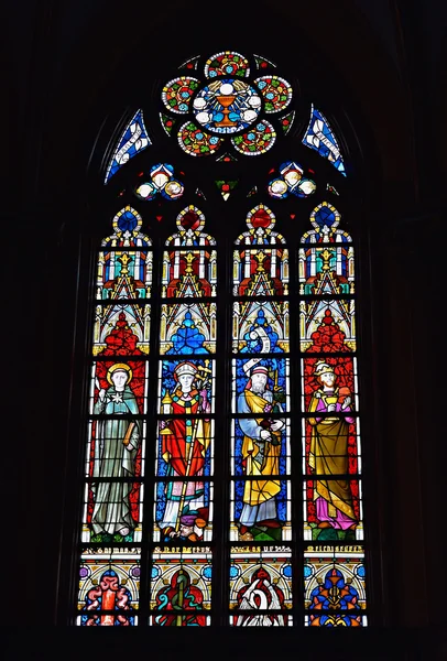 Janela de vidro manchado na Igreja de Saint-Martin de Courtrai — Fotografia de Stock