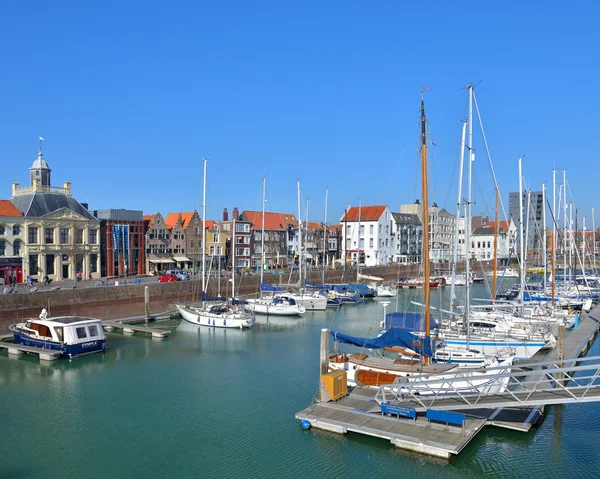 City Aresenaal with sailing boats prepared for the new season — Stock Photo, Image