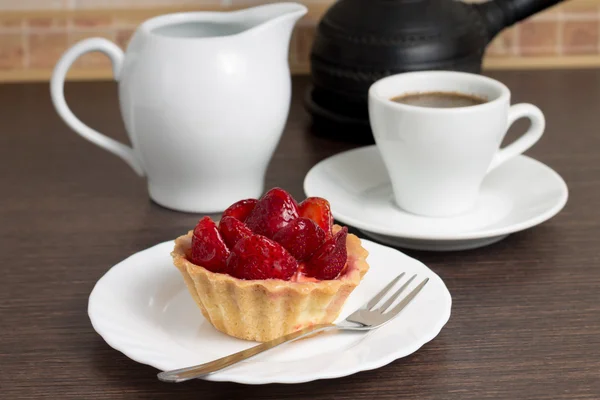 Cup of Coffee with Strawberry Dessert — Stock Photo, Image
