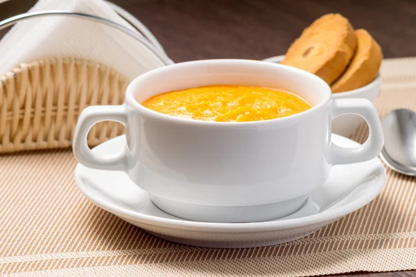 Sweet Pumpkin porridge in white bowl at the table — Stock Photo, Image