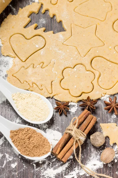 Voorbereiding van peperkoek cookies met ingrediënten — Stockfoto