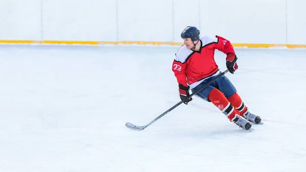 Joueur professionnel de hockey sur glace en position de défense sur la patinoire Images De Stock Libres De Droits