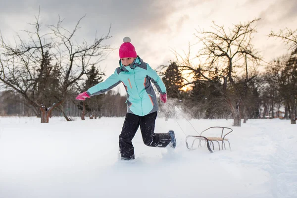Teengae Girl Having Fun Playing Sledge Snow Winter Royalty Free Stock Images