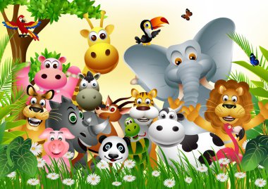 Funny animal cartoon set clipart