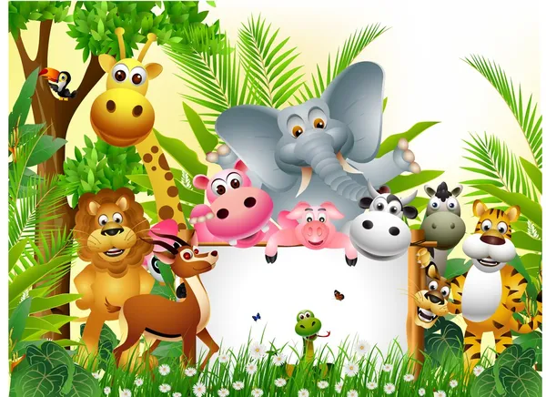 Lustige Animal Cartoon Set mit leerem Zeichen — Stockvektor