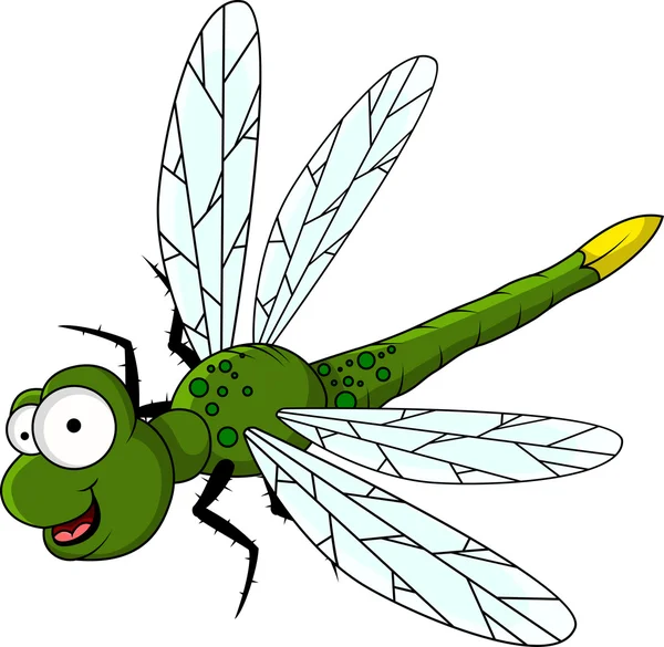 Funny green dragonfly cartoon — Stock Vector