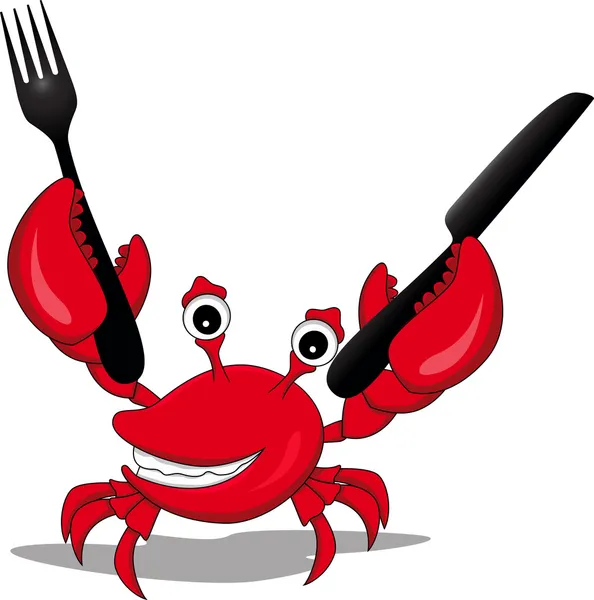 Crab cartoon with fork and knife — Stock Vector