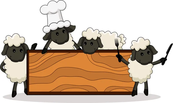 Söta lamm kockar med olika tecken med styrelsen — Stock vektor