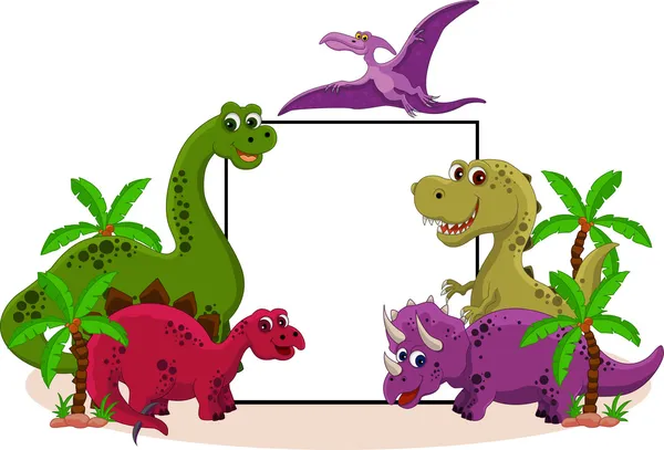 Мультфильм про динозавров с пустым знаком — стоковый вектор
