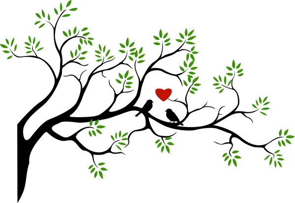 Tree silhouette with bird love couple — Stock Vector