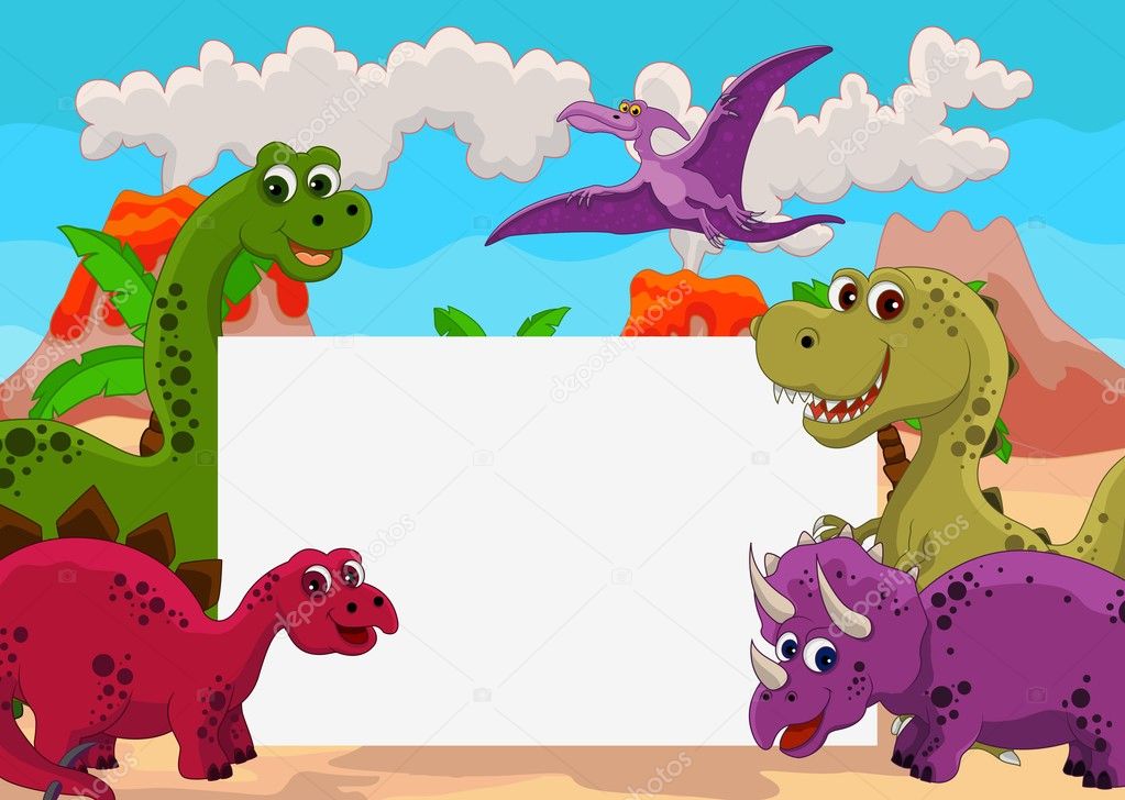 Dinosaur cartoon with blank sign