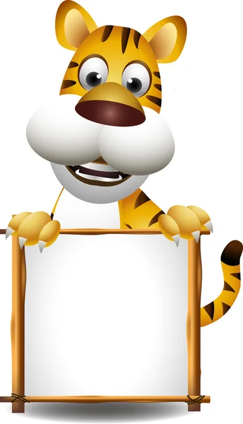 Tiger-Cartoon mit leerem Schild — Stockfoto