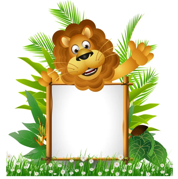 Lion cartoon with board — Stock Photo, Image