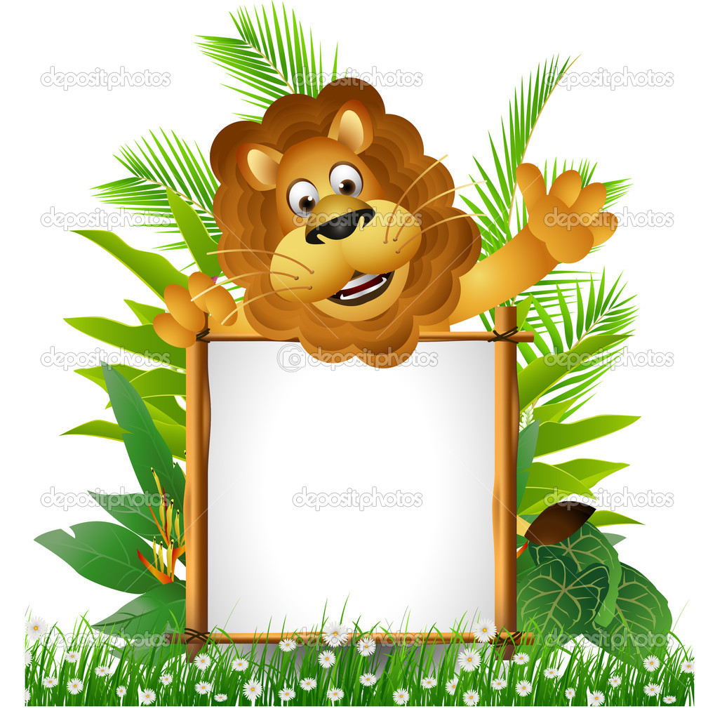 Lion cartoon with board