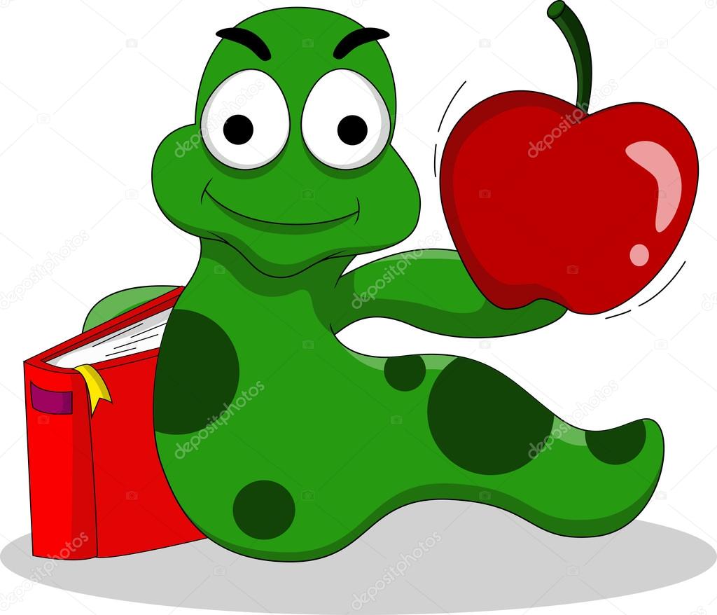 Caterpillars with books and apple