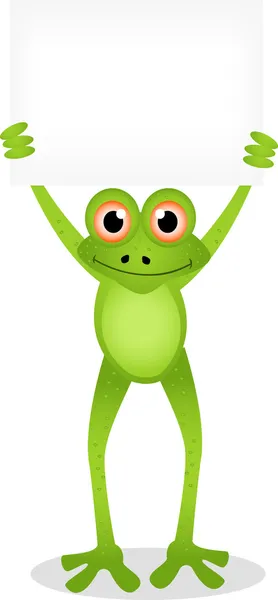 Funny frog cartoon with blank sign — Stock Vector