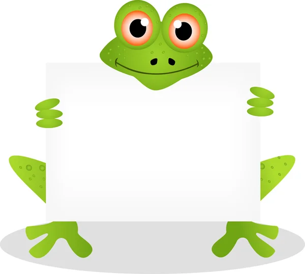 Drôle de dessin animé grenouille avec signe blanc — Image vectorielle