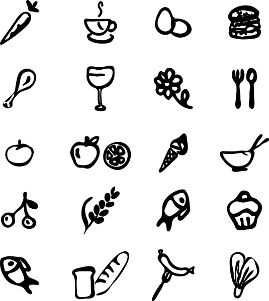 Doodle, élelmiszer és ital, kézi sorsolás — Stock Vector