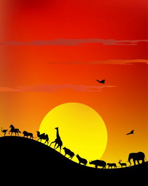 dev Güneş geçmişi olan hayvan wildlife safari silüeti