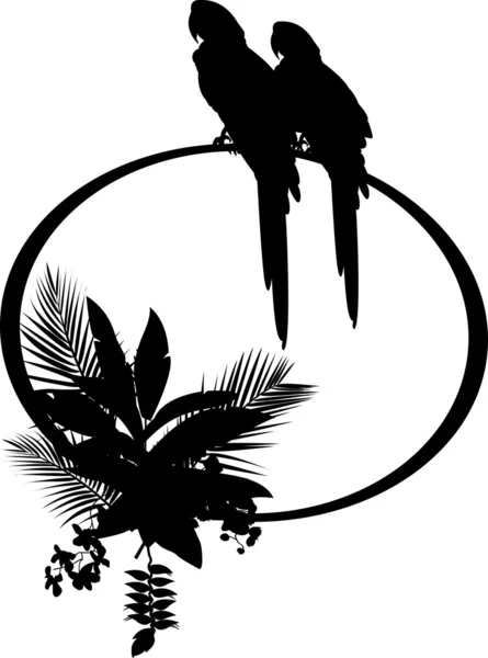 Dekorace papoušek a tropické květiny — Stockový vektor