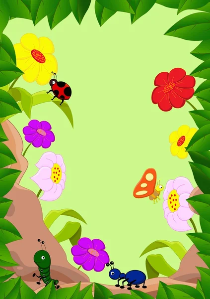 Illustratie van een familie van insecten en bloem in tuin — Stockvector