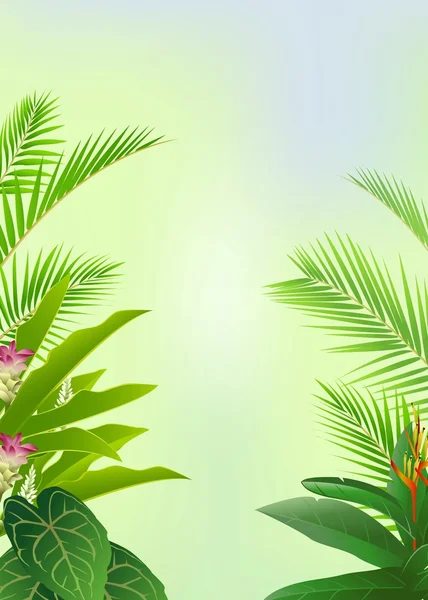 Hermosa flor tropical y bosque de fondo — Vector de stock