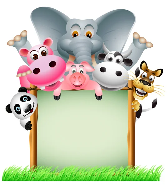 Lustiger Animal Cartoon mit leerem Schild — Stockvektor