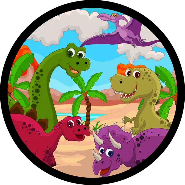 Jeu de dessin animé drôle de dinosaure — Image vectorielle