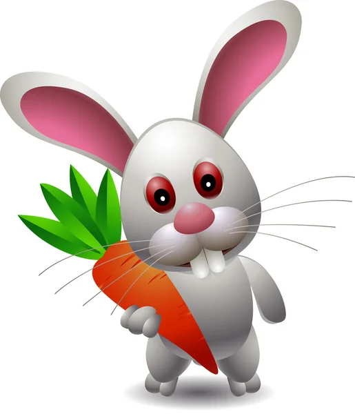 Small lovely rabbit holds giant carrot — Stock Vector