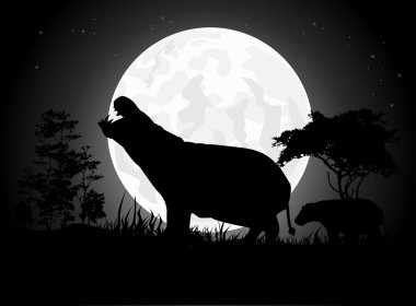 Dev ay geçmişi olan Hippo silhouettes