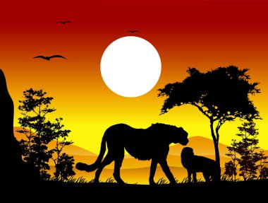 Güzellik cheetah siluetleri ile manzara arka plan