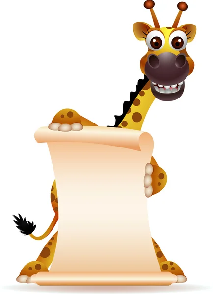 Cute giraffe cartoon with blank sign — Stock Vector