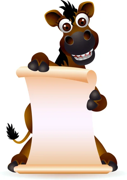 Funny horse cartoon with blank sign — Stock Vector