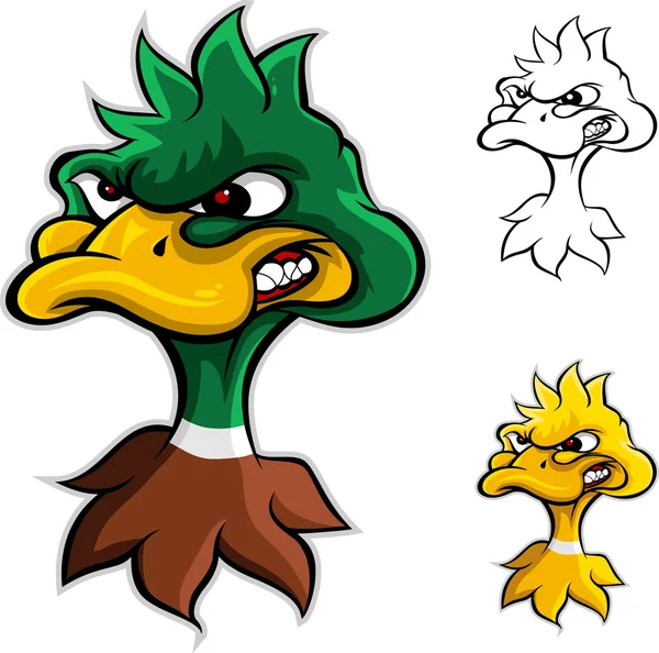 Caricatura cabeza de pato enojado — Vector de stock