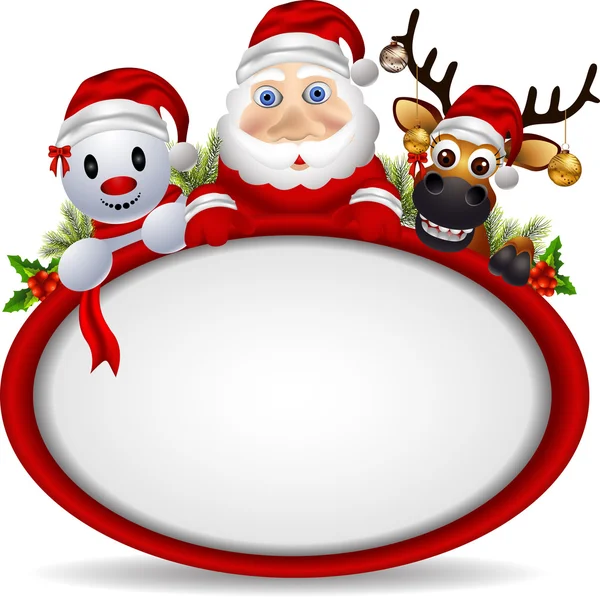 Cartoon santa claus ,deer and snowman with blank sign — Stock Vector