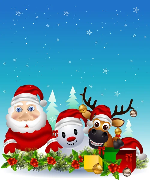 Santa claus ,deer and snowman — Stock Vector