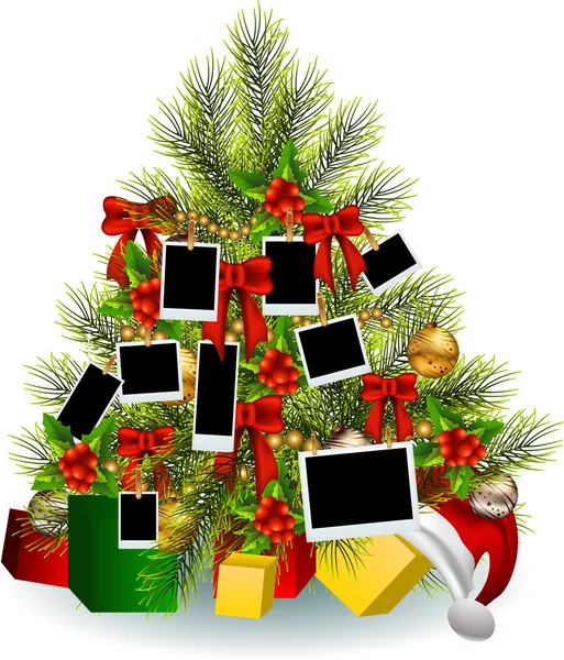 Decoración de árbol de Navidad con marco de foto — Vector de stock