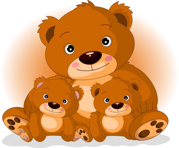 Mor brunbjörn med sina söner — Stock vektor