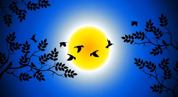 Silhouette dell'albero con uccello che vola — Vettoriale Stock
